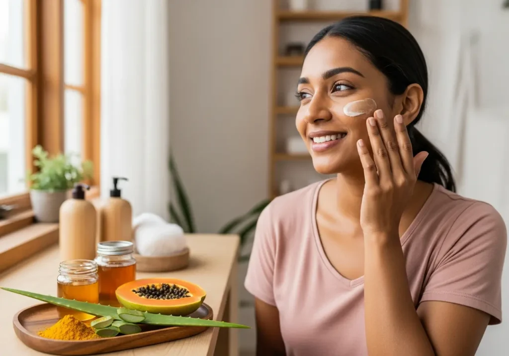 skin tone applying a creamy natural face