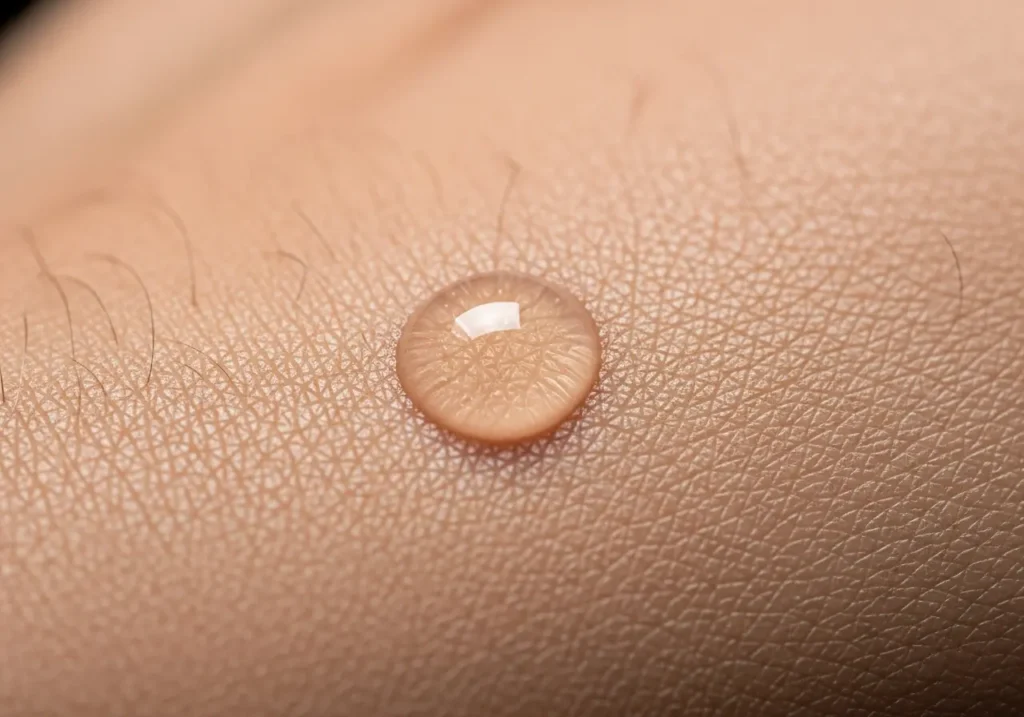 sunscreen-gel-texture Close-up of translucent gel sunscreen droplet on Indian skin