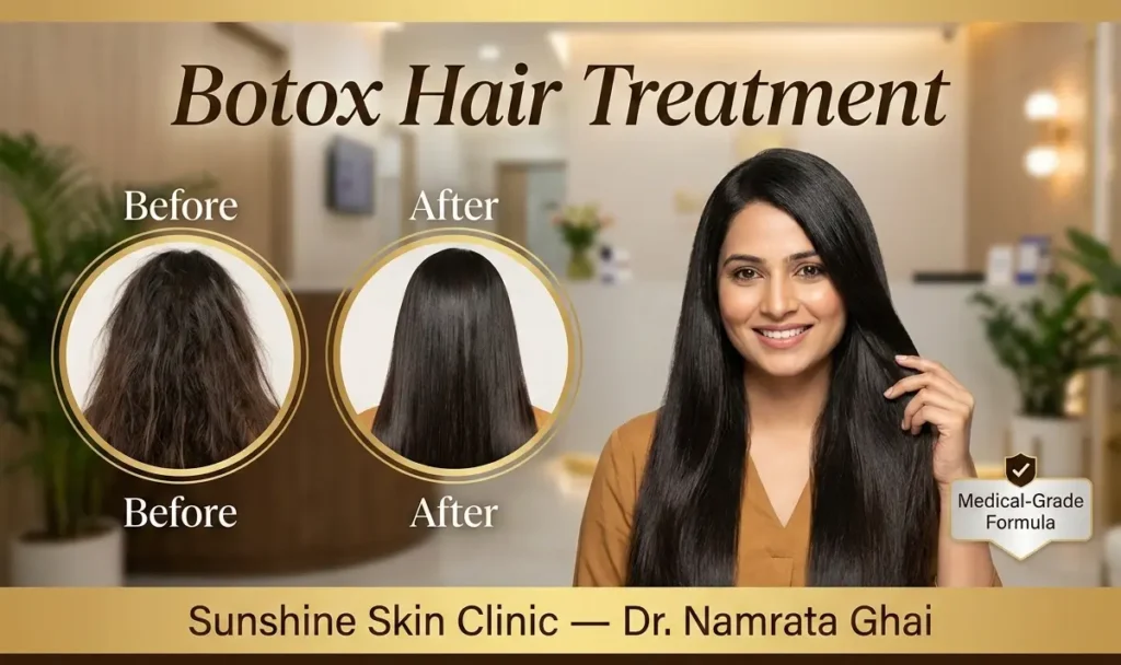 botox-hair-treatment-before-after-sunshine-clinic Before and after hair botox treatment - Sunshine Skin Clinic Dr. Namrata Ghai Indian client
