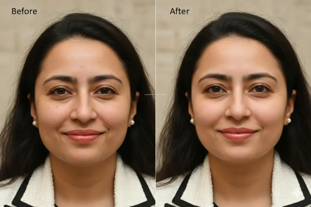 skin-whitening-before-after Before and after comparison showing improved skin tone after dermatologist treatment