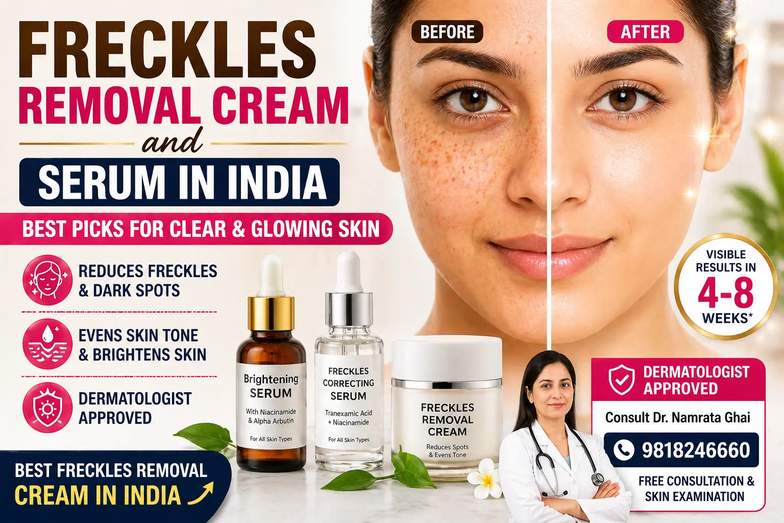 freckles removal cream before and after results with best serum for clear skin