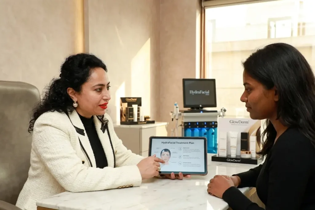 hydrafacial consultation at Sunshine Skin Clinic with dermatologist