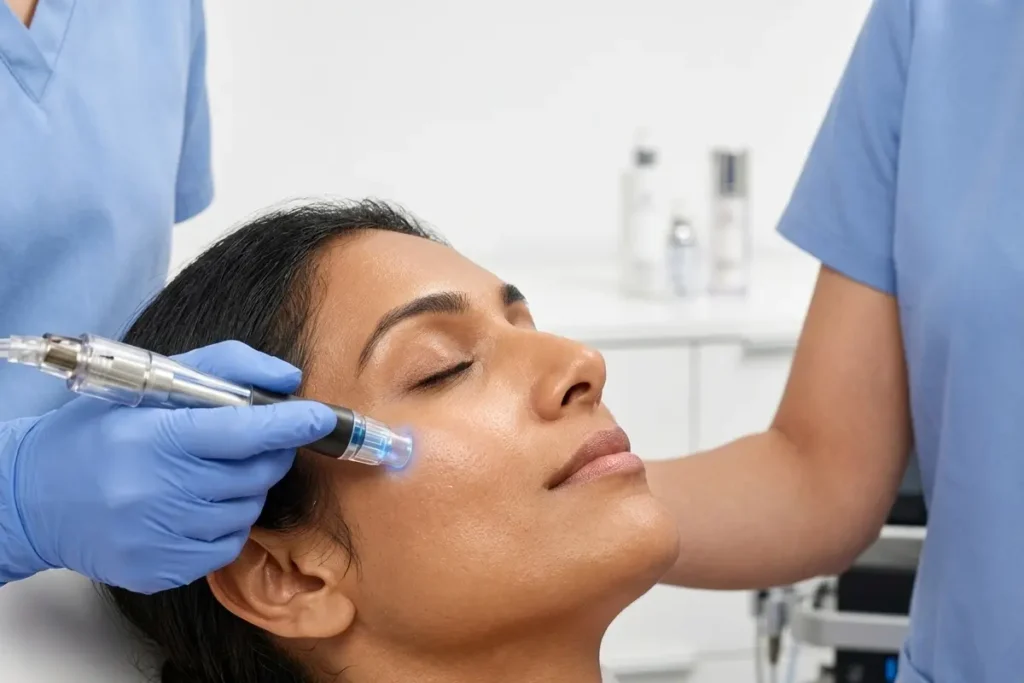 what is hydrafacial treatment close up in a dermatology clinic