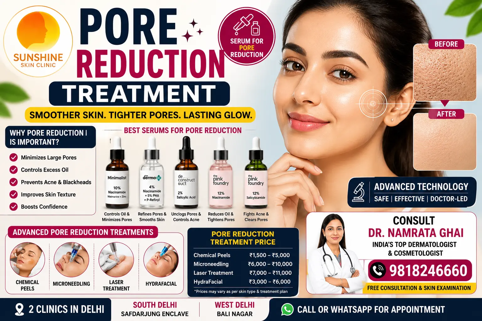 Pore reduction treatments at Sunshine Clinic