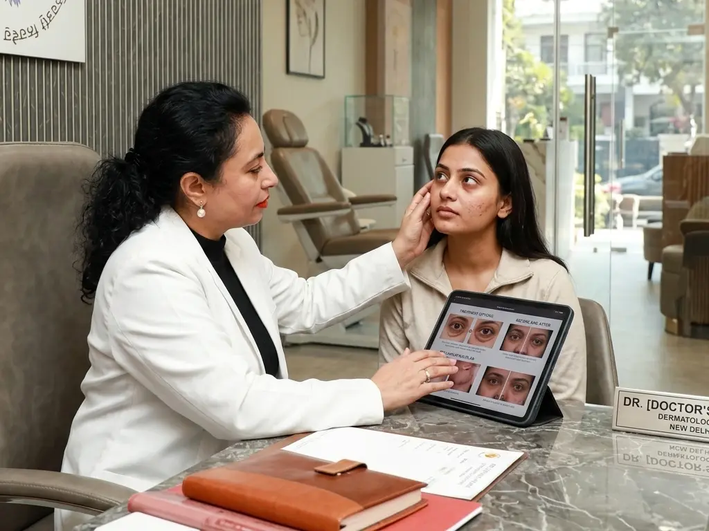 Dermatologist consulting a patient for under eye fillers in Delhi