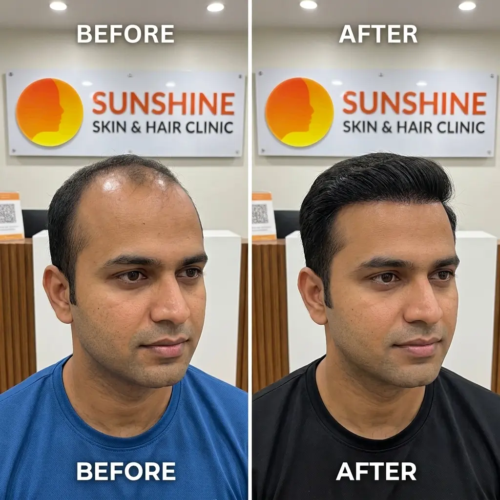 hair-transplant-before-after Before and after hair transplant result at
Sunshine Skin & Hair Clinic