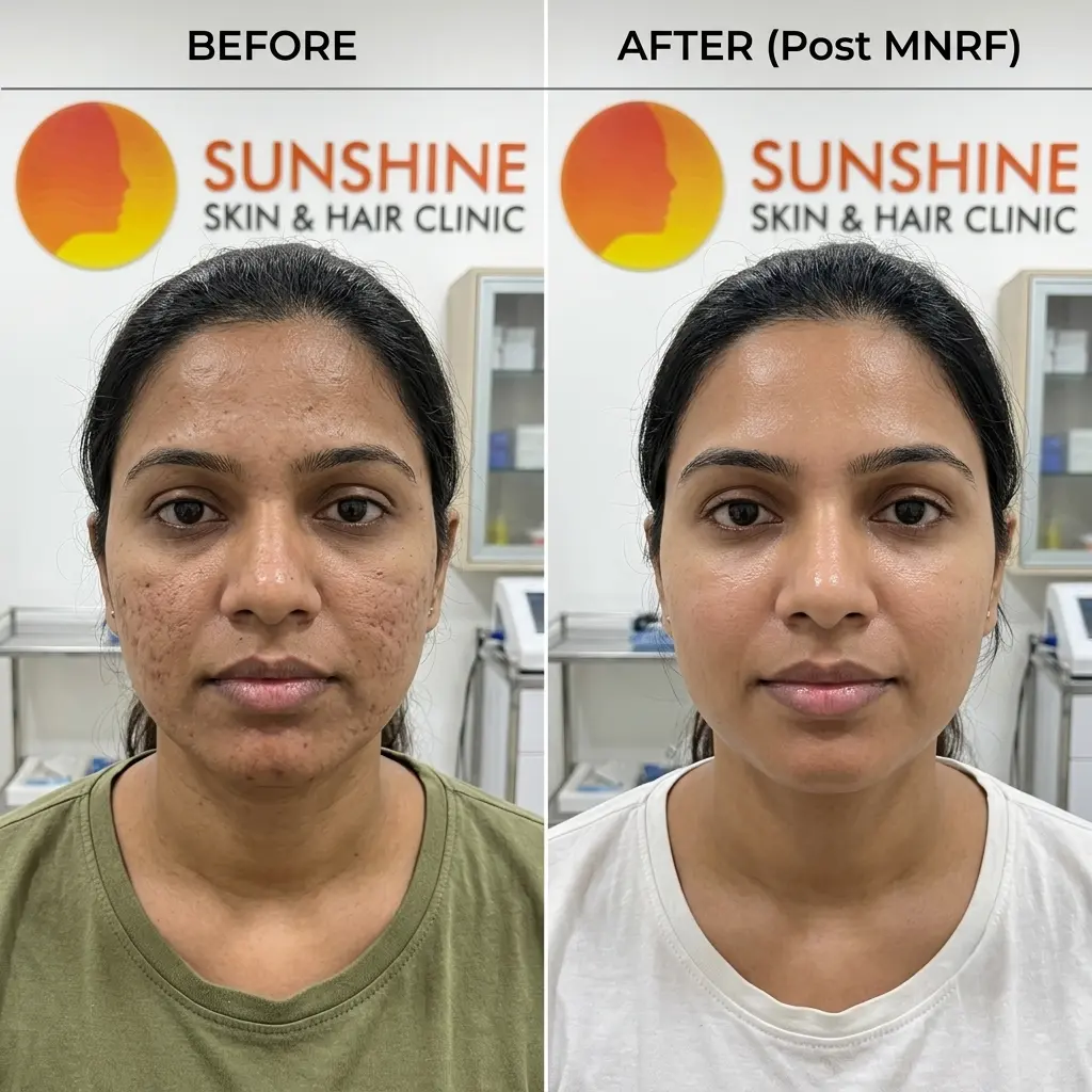 microneedling-mnrf Before and after microneedling
(MNRF) treatment at
Sunshine Skin & Hair Clinic