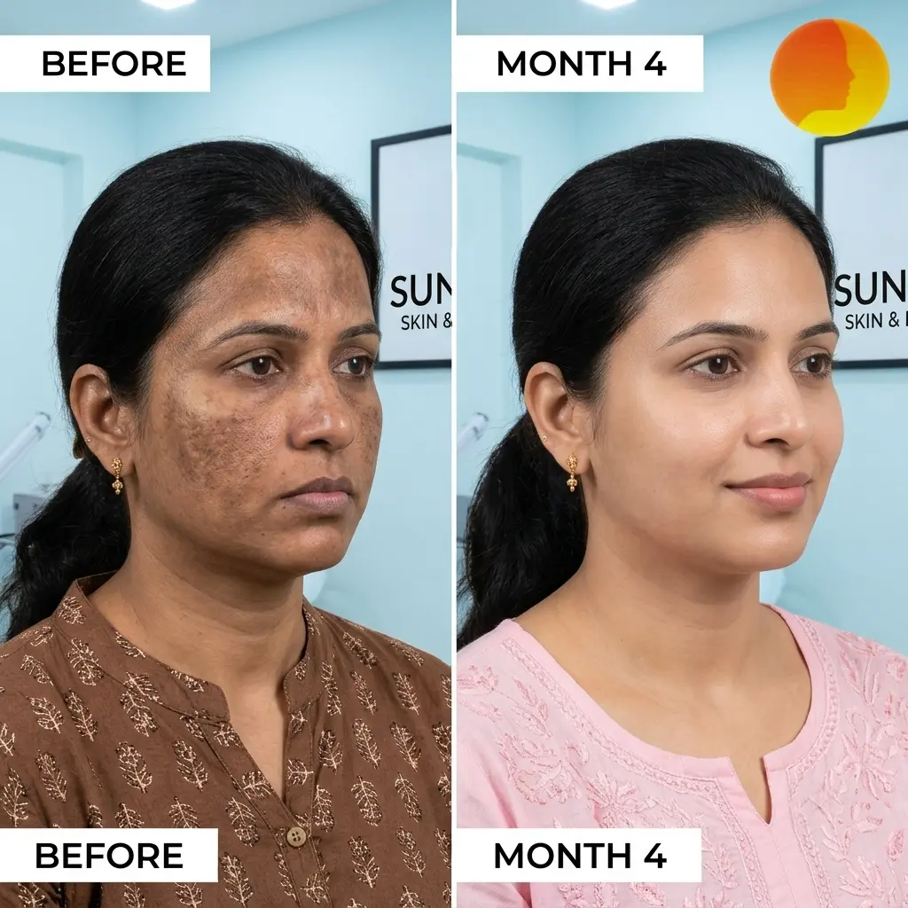 pigmentation-melasma-treatment-before-after Before and after pigmentation and melasma treatment at Sunshine Skin & Hair Clinic