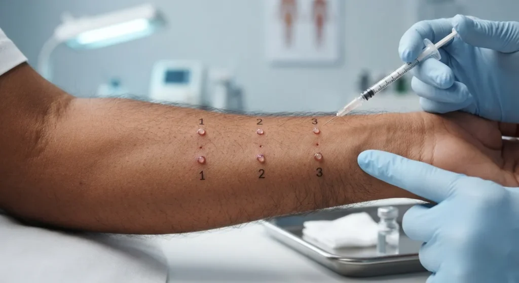 autologous-serum-skin-test-closeup Close-up autologous serum skin test procedure