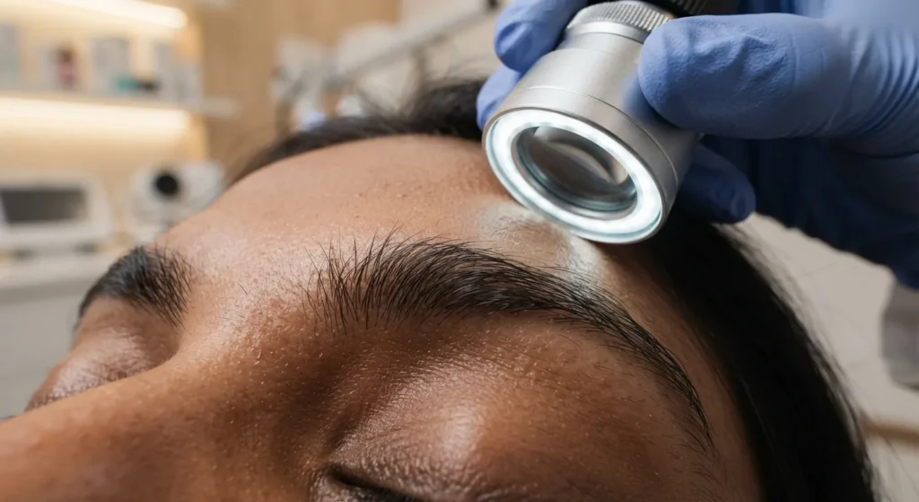 eyebrow-eyelash-hair-loss-closeup Close-up eyebrow hair loss examination