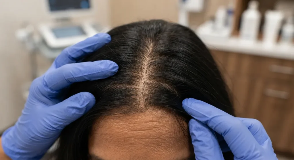 hair-growth-density-closeup Close-up hair growth and density assessment
