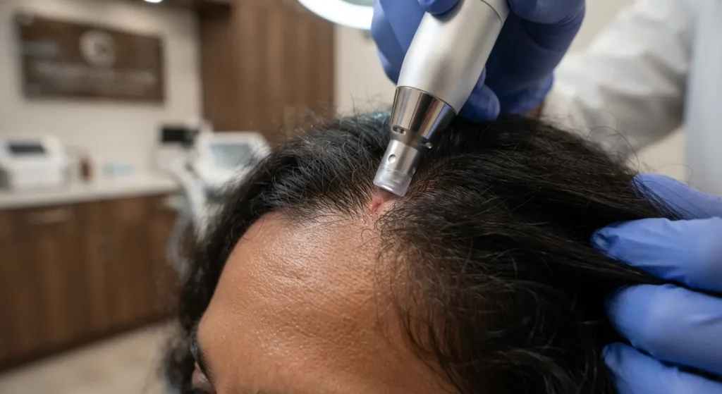 hair-growth-therapy-closeup Close-up scalp treatment for hair growth therapy