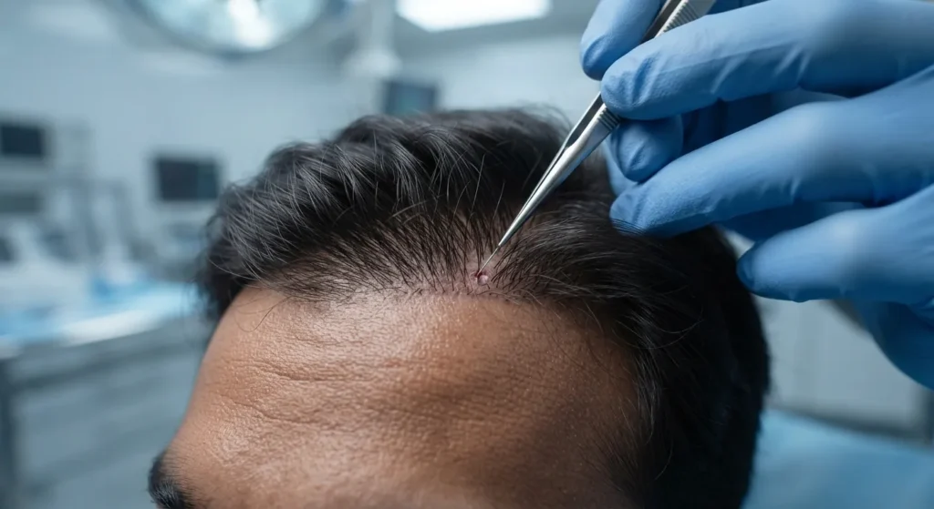 hair-transplant-closeup Close-up hair transplant procedure on scalp