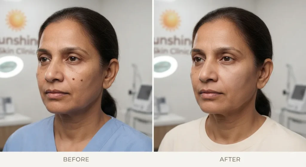 mole-removal-before-after Illustrative before and after mole removal treatment