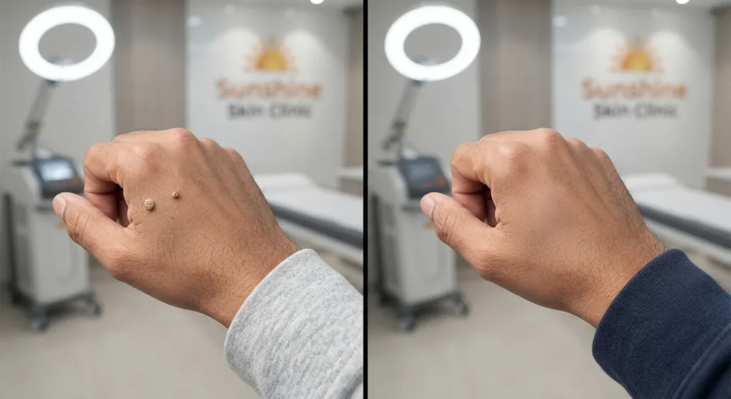 wart-removal-before-after Illustrative before and after wart removal treatment