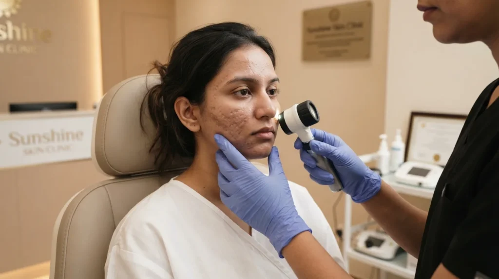 Acne scar treatment consultation at Sunshine Skin Clinic in Delhi