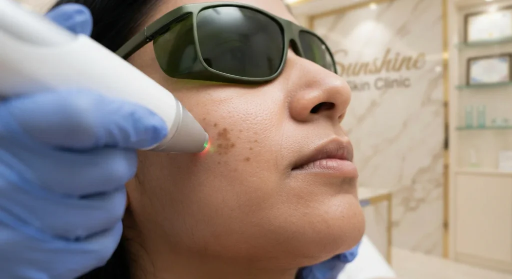 Close-up laser treatment for facial dark spots