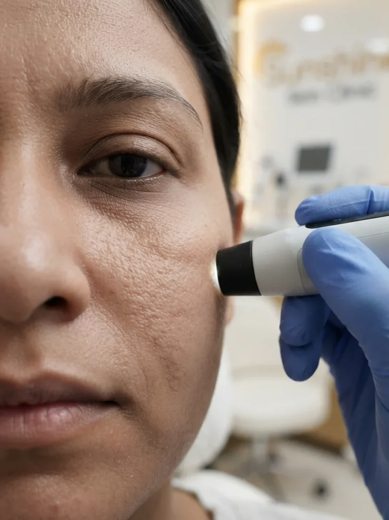 dull-skin-hydration-assessment Close-up skin hydration and texture assessment for dull skin